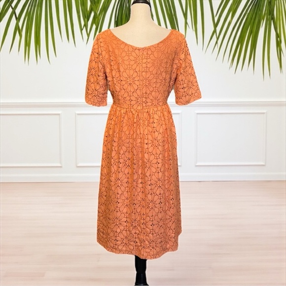 ZARA Basic Collection Coral Lace Midi Dress – Size L – Short Sleeve Fit & Flare - Picture 4 of 16